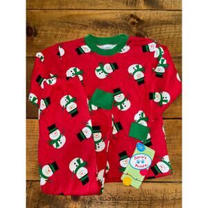 NEW Sara’s Prints Kids Red Green Snowman 2 Piece Pajama‎ Set Flame Resistant 5